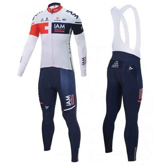 2016 Maillot iam Tirantes Mangas Largas Blanco Y Azul